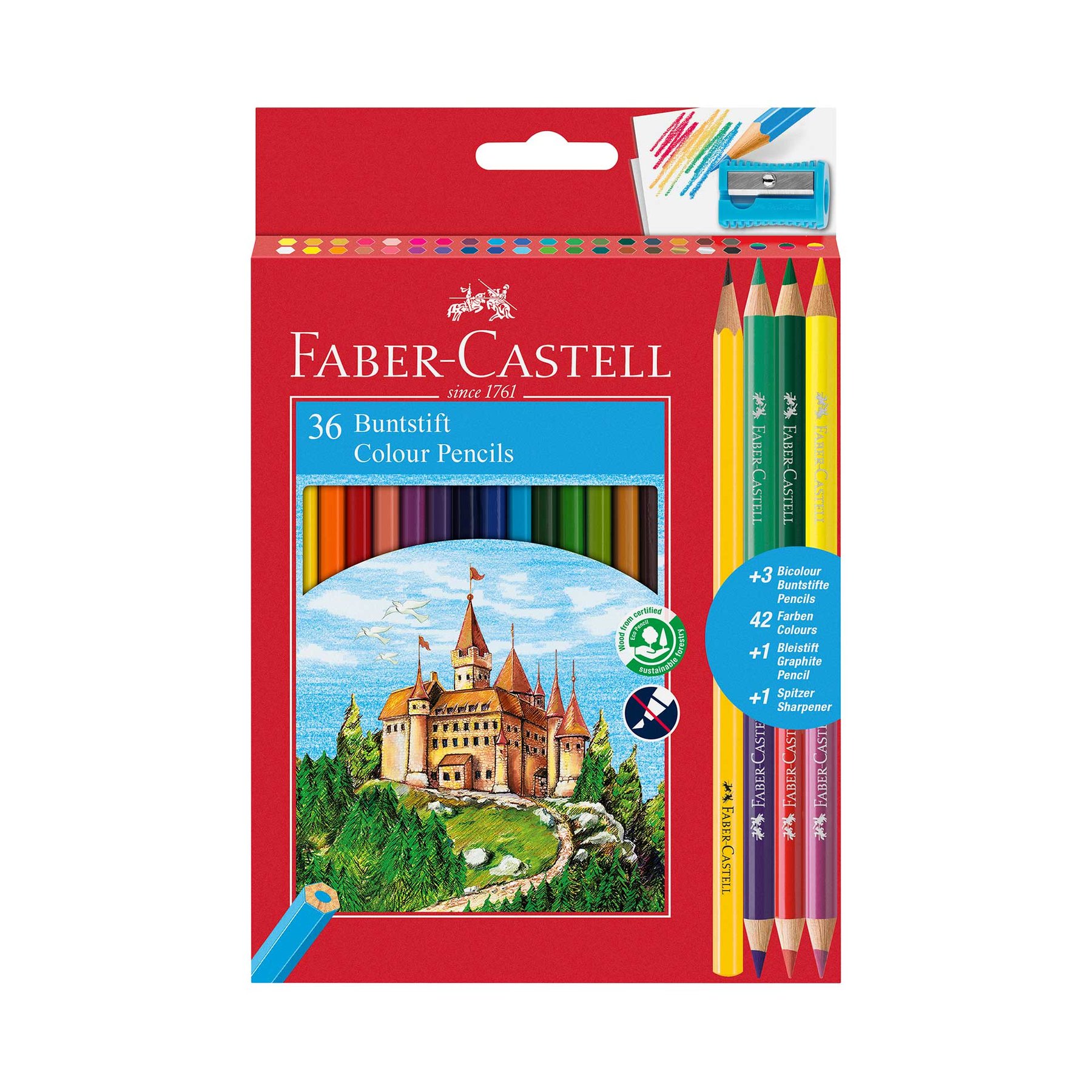 Faber-Castell Цветни моливи Замък 36+6+1 цвята