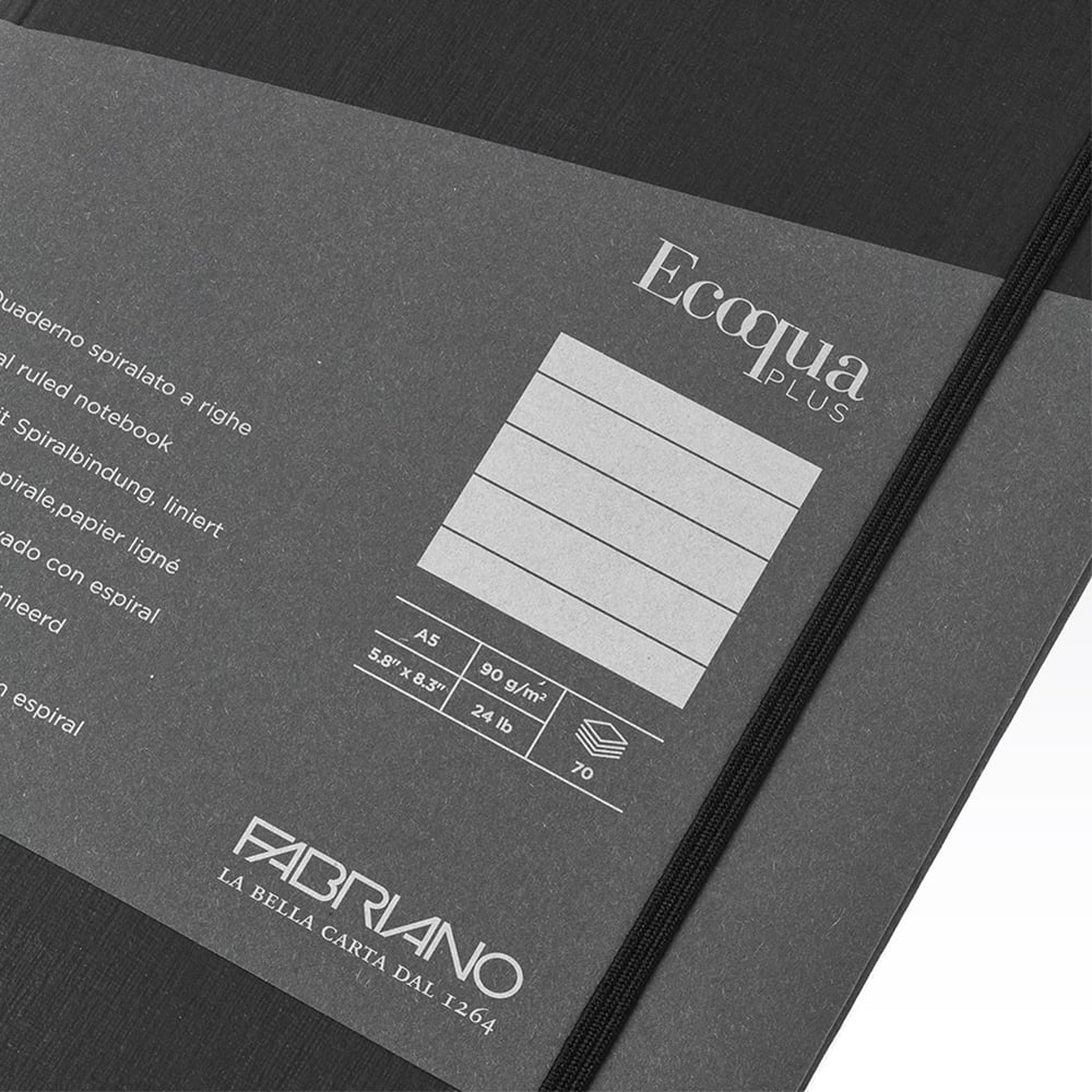 Fabriano Тетрадка Ecoqua+, A5, картонена корица, със скрита спирала, 70 листа, черна - Image 7