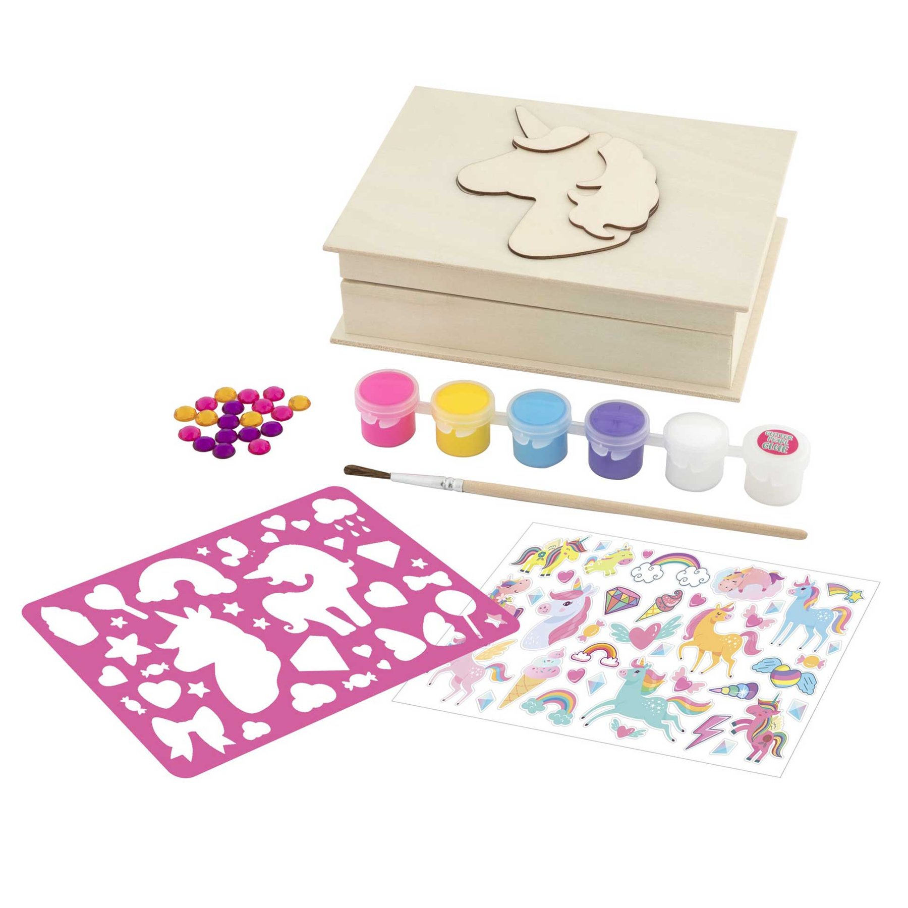 Moxy Кутия за бижута Еднорог, дървена, със стикери и 6 бои - Image 4