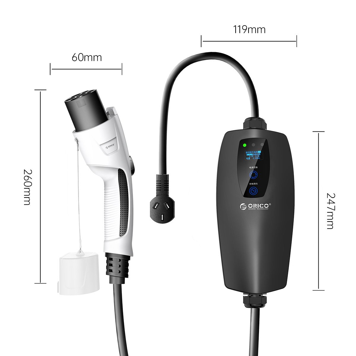 Orico Мобилна зарядна станция за електромобил EV-CHARGER 16A 1-phase Type-2 EU port