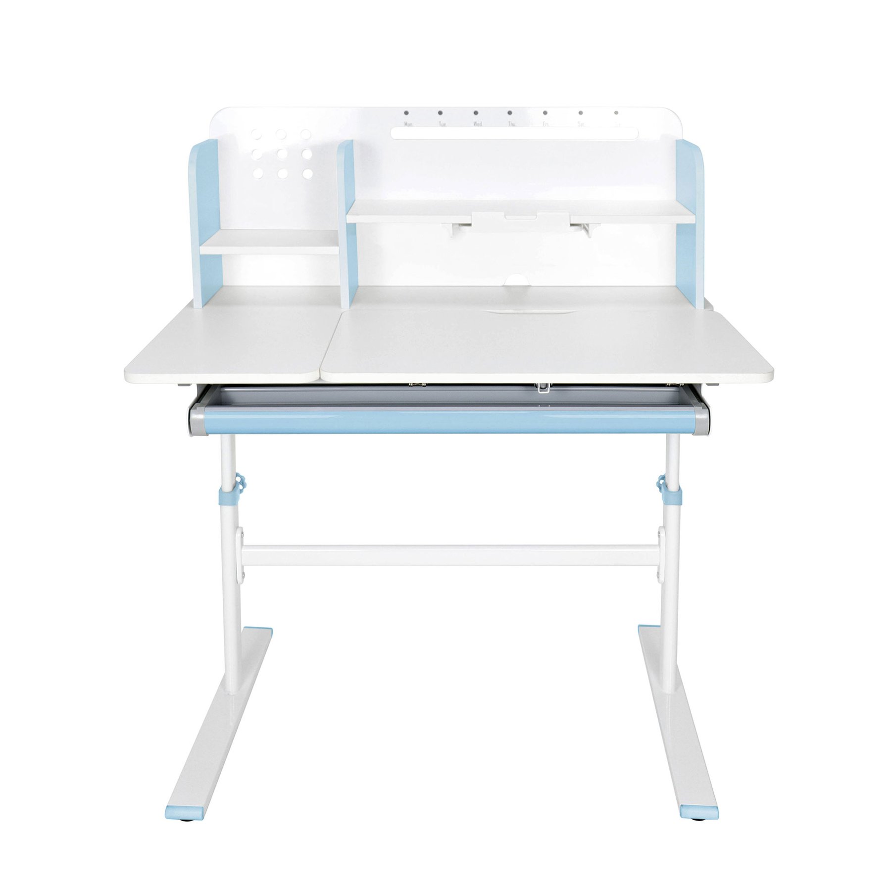 Бюро RFG с регулируема височина Ergo Light 1003A, MDF плот, метални крака, синьо - Image 13