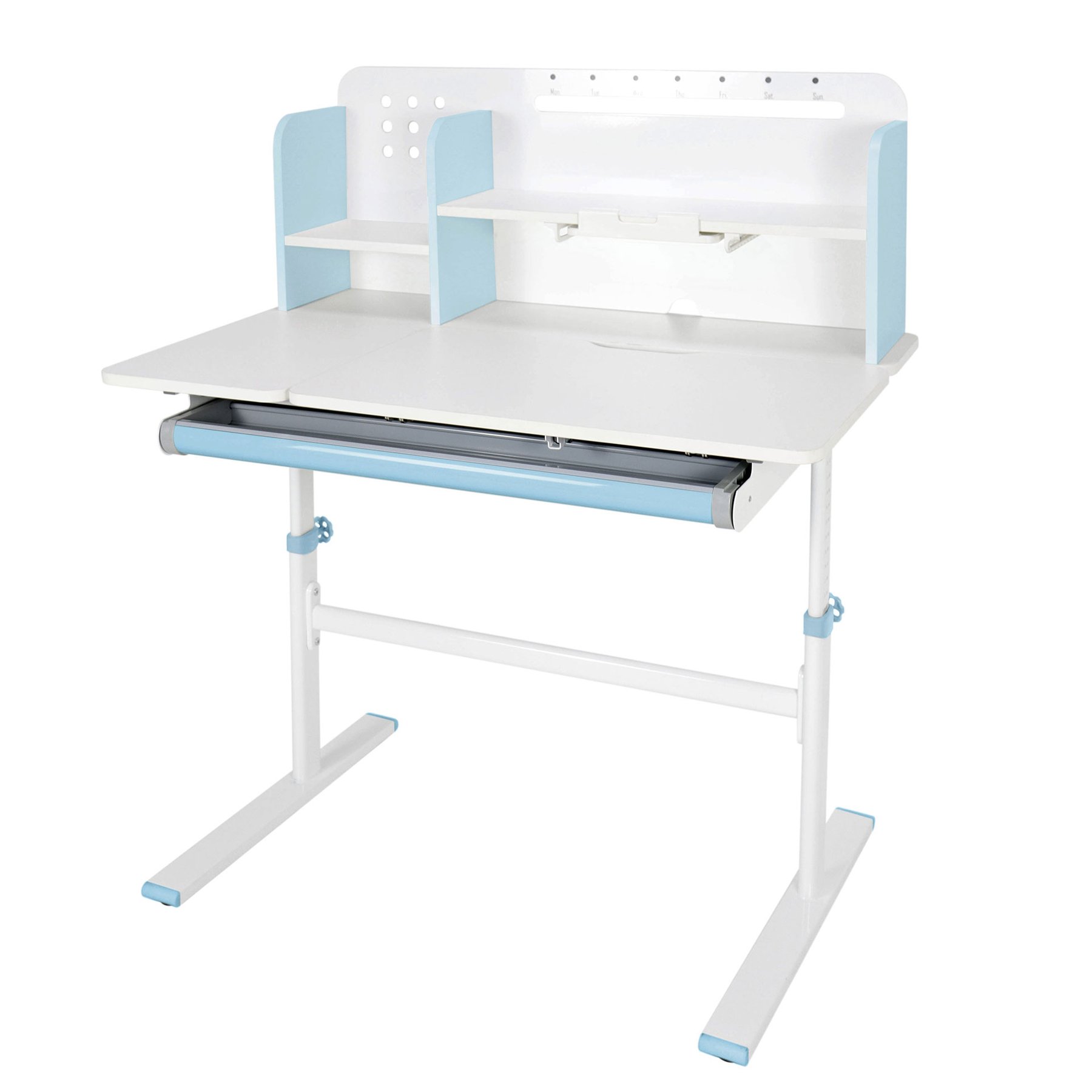 Бюро RFG с регулируема височина Ergo Light 1003A, MDF плот, метални крака, синьо - Image 14