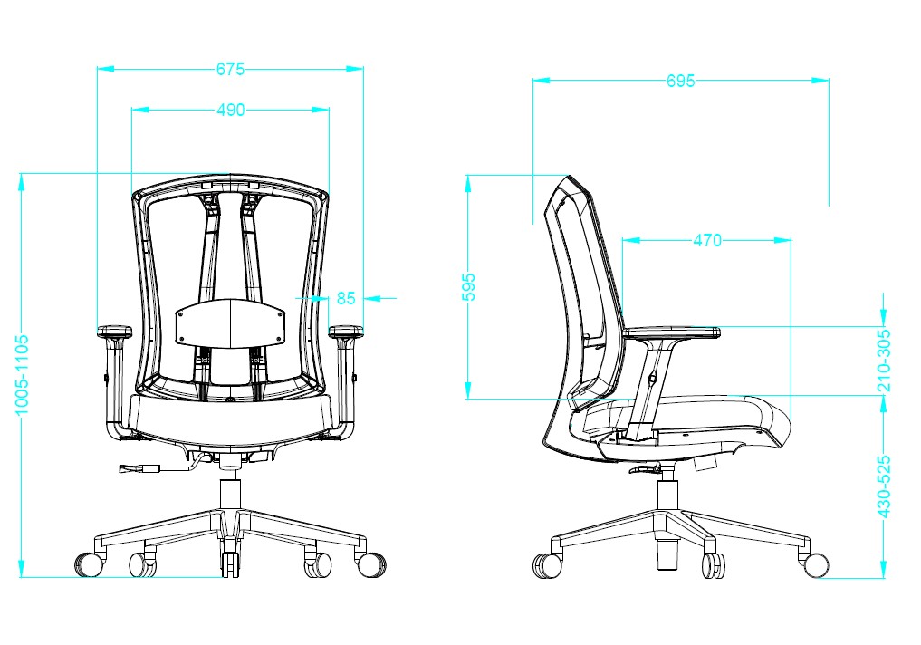 Ергономичен офис стол RFG Primo W, дамаска и меш, Multi-function механизъм, до 130 kg, син - Image 6