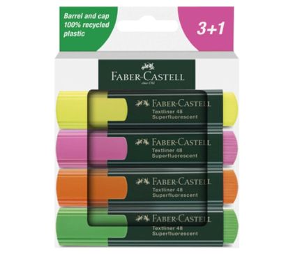 Комплект текст маркери Faber-Castell 1548 Скосен връх 1-5 mm 3+1 цвята