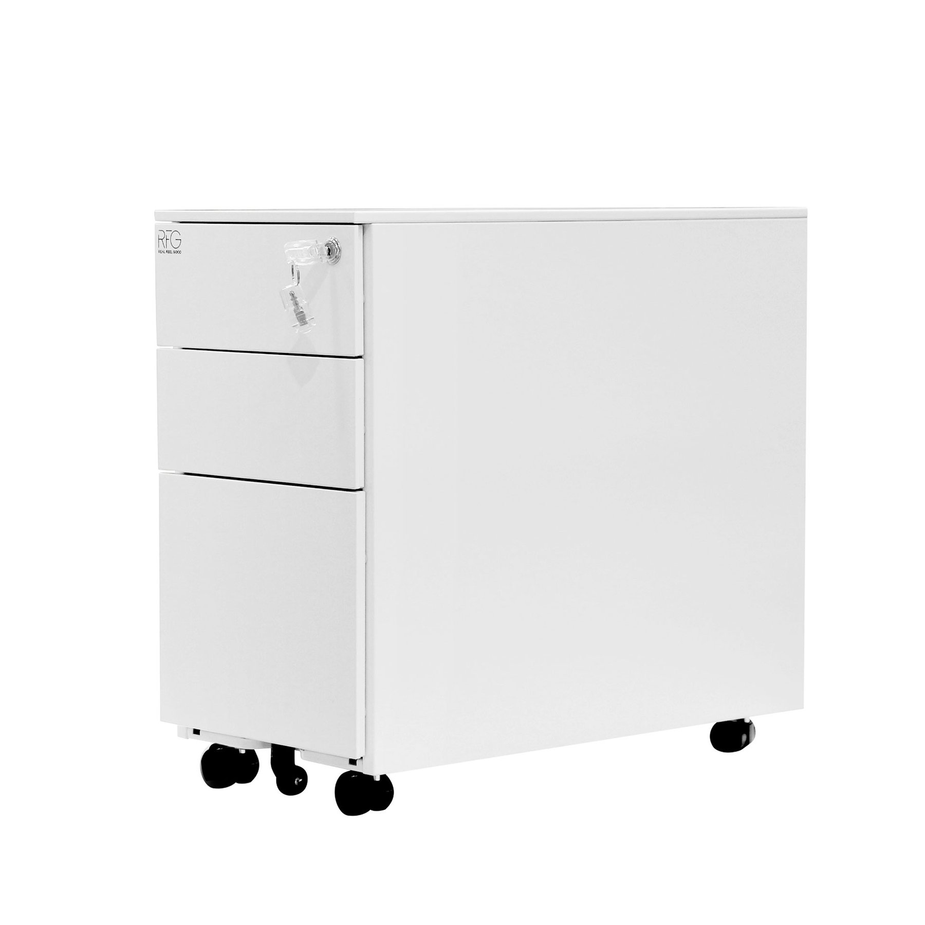 Контейнер RFG, метален, с три чекмеджета и ключ, 300 х 600 х 560 mm, бял - Image 6