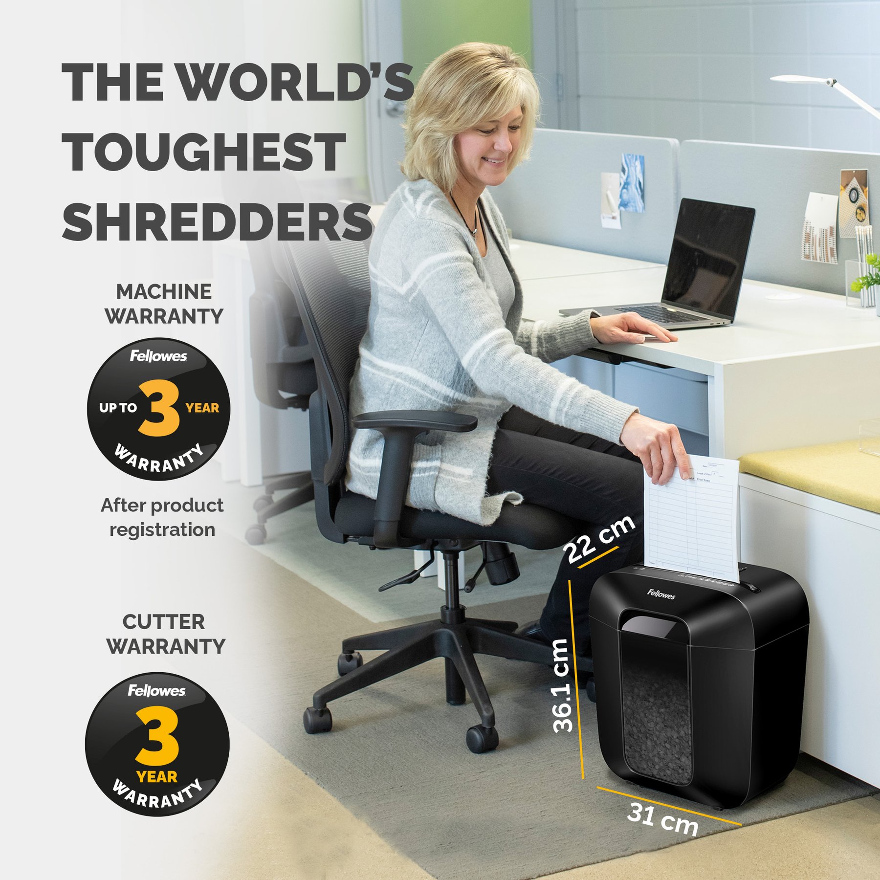 Шредер за унищожаване на документи Fellowes Powershred LX25, P-4, Cross-Cut, черен, обем на коша 11 L, време за работа 3 мин - Image 7