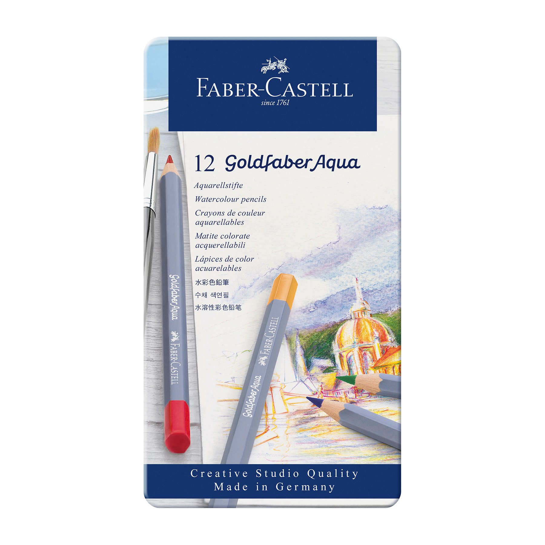Faber-Castell Акварелни моливи Goldfaber Aqua, 12 цвята, в метална кутия - Image 6