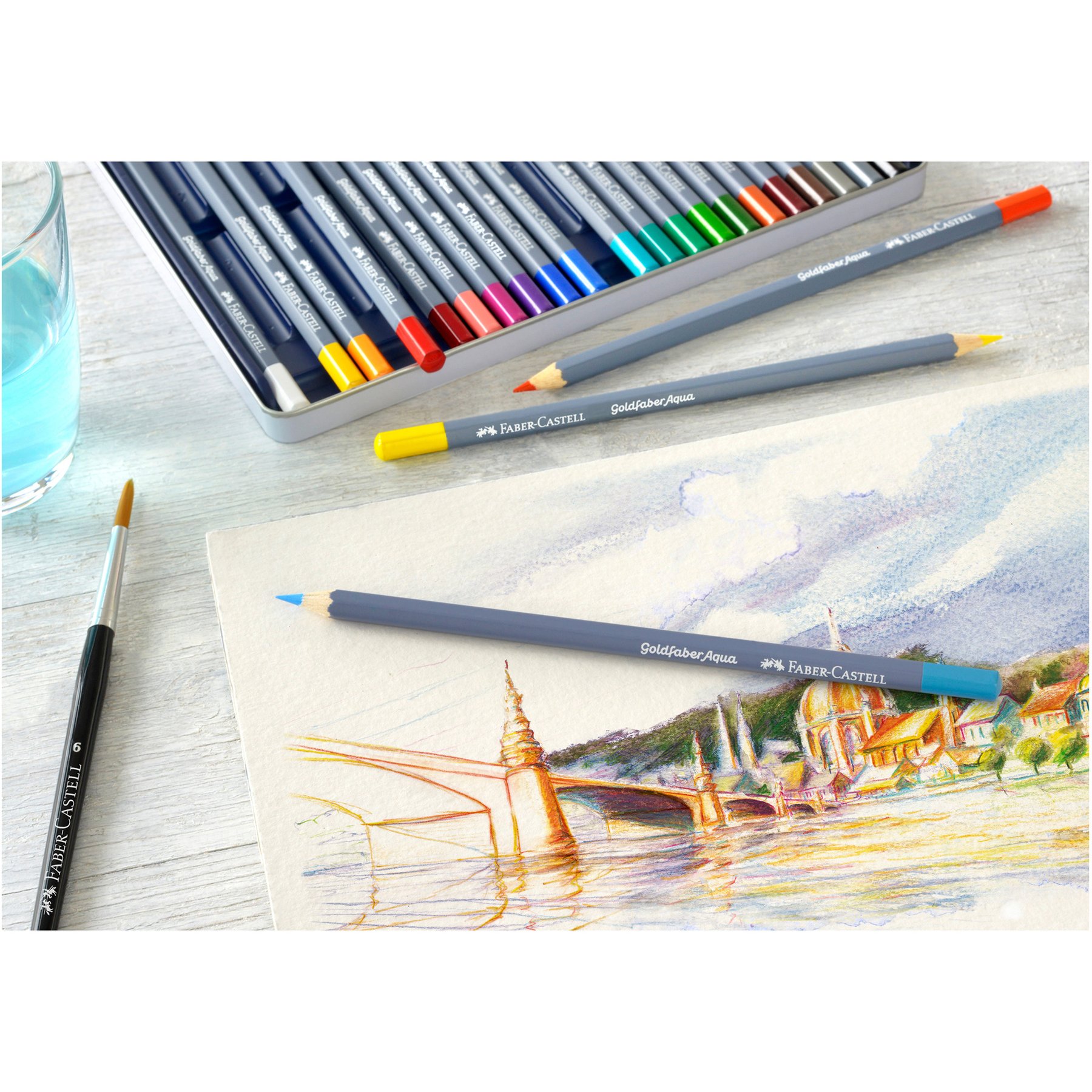 Faber-Castell Акварелни моливи Goldfaber Aqua, 12 цвята, в метална кутия - Image 7