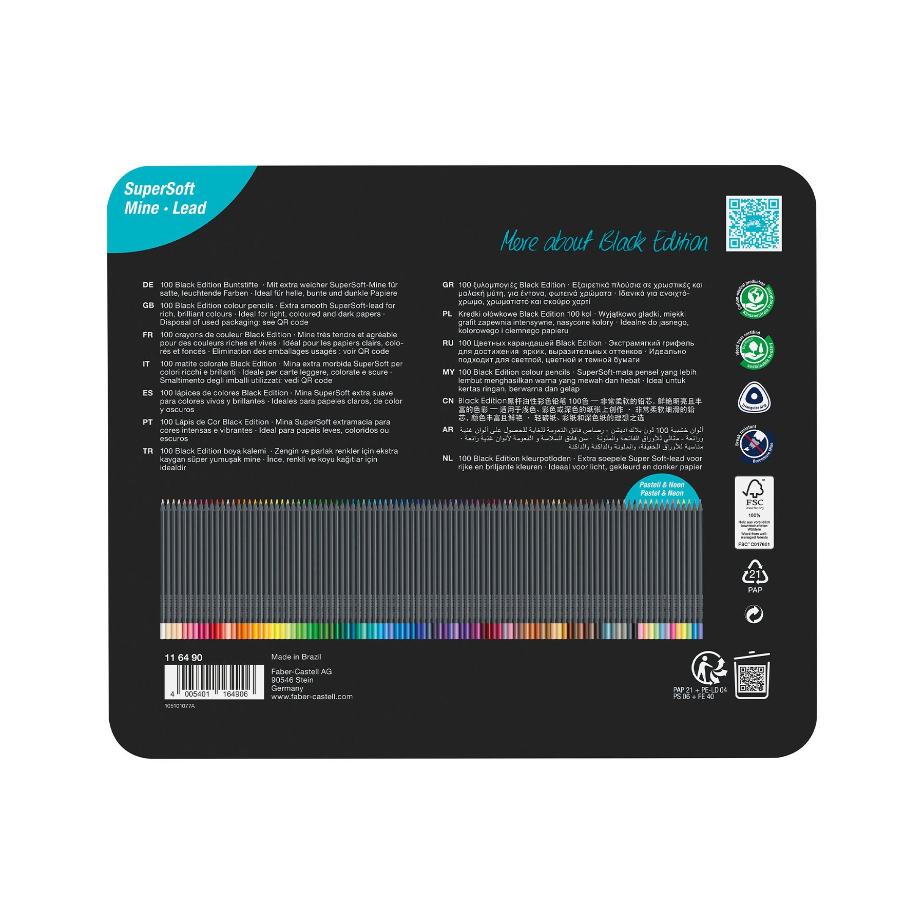 Faber-Castell Моливи Black Edition, 100 цвята, в метална кутия - Image 4
