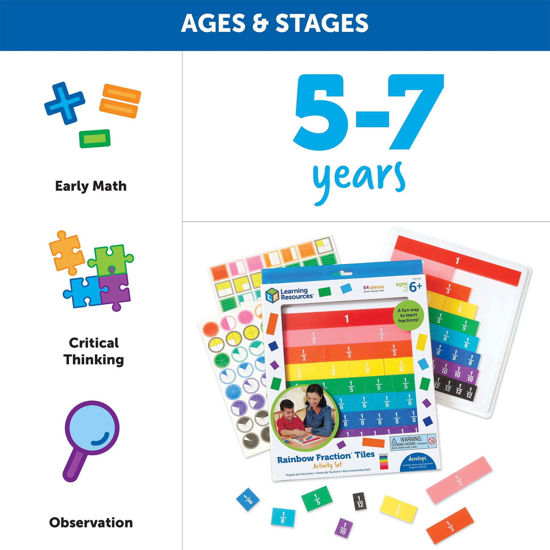 Learning Resources Плочки с дроби, цветни, 54 части - Image 5