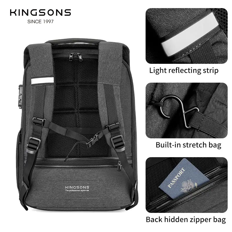 Раница Kingsons Metroshield, 17'', сива - Image 5